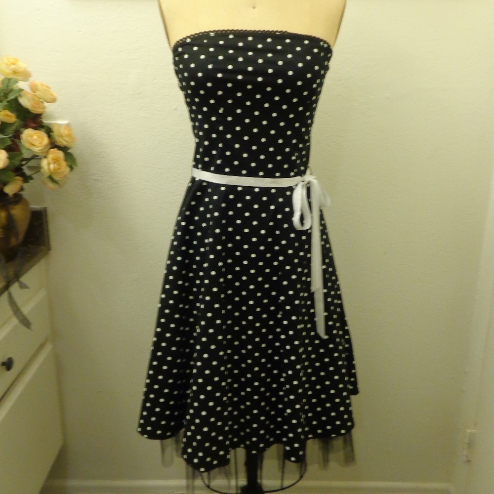 The Blue Age Polka Dot Strapless Cotton Dress